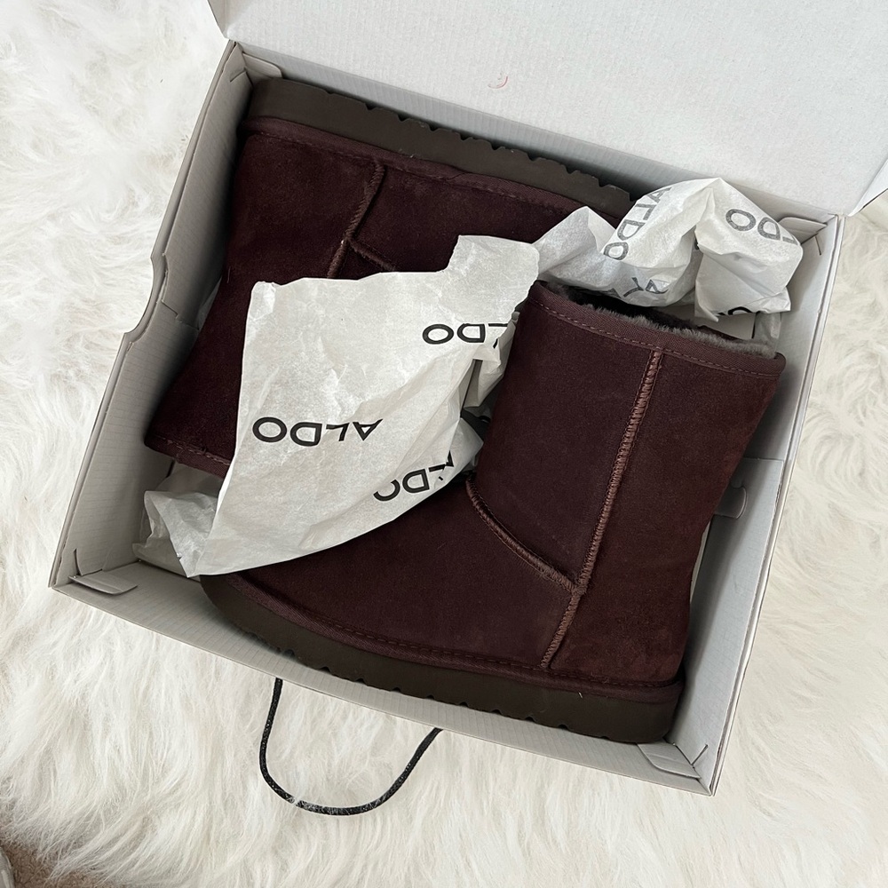 Like UGG Genuine suede sheep WOOL Aldo Dark Brown  Winter Boots